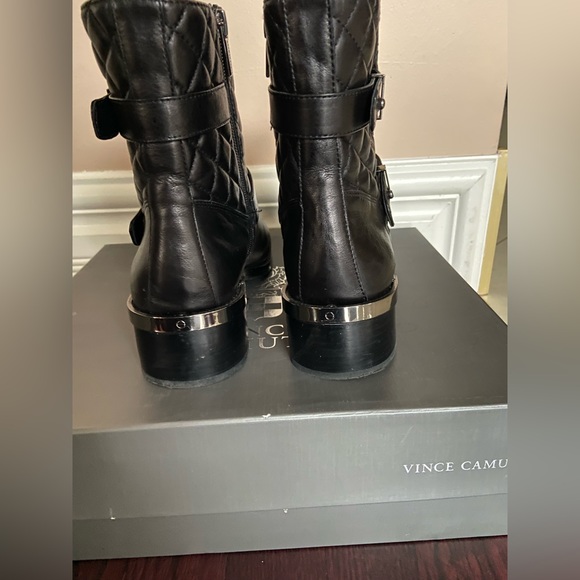 Vince Camuto Black Leather Quilted Moto Boots - Picture 4 of 8